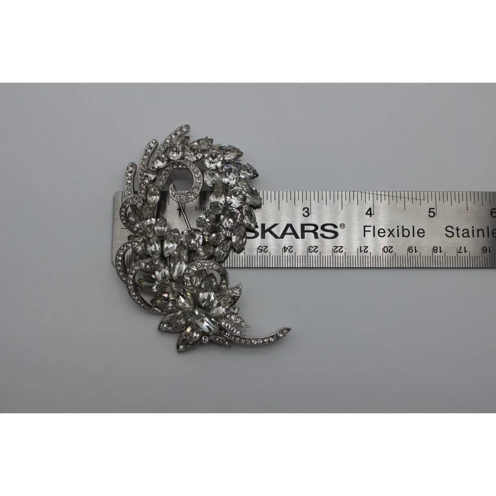 Vintage 40s 50s Eisenberg Ice clear rhinestone‎ floral swag leaf wedding brooch